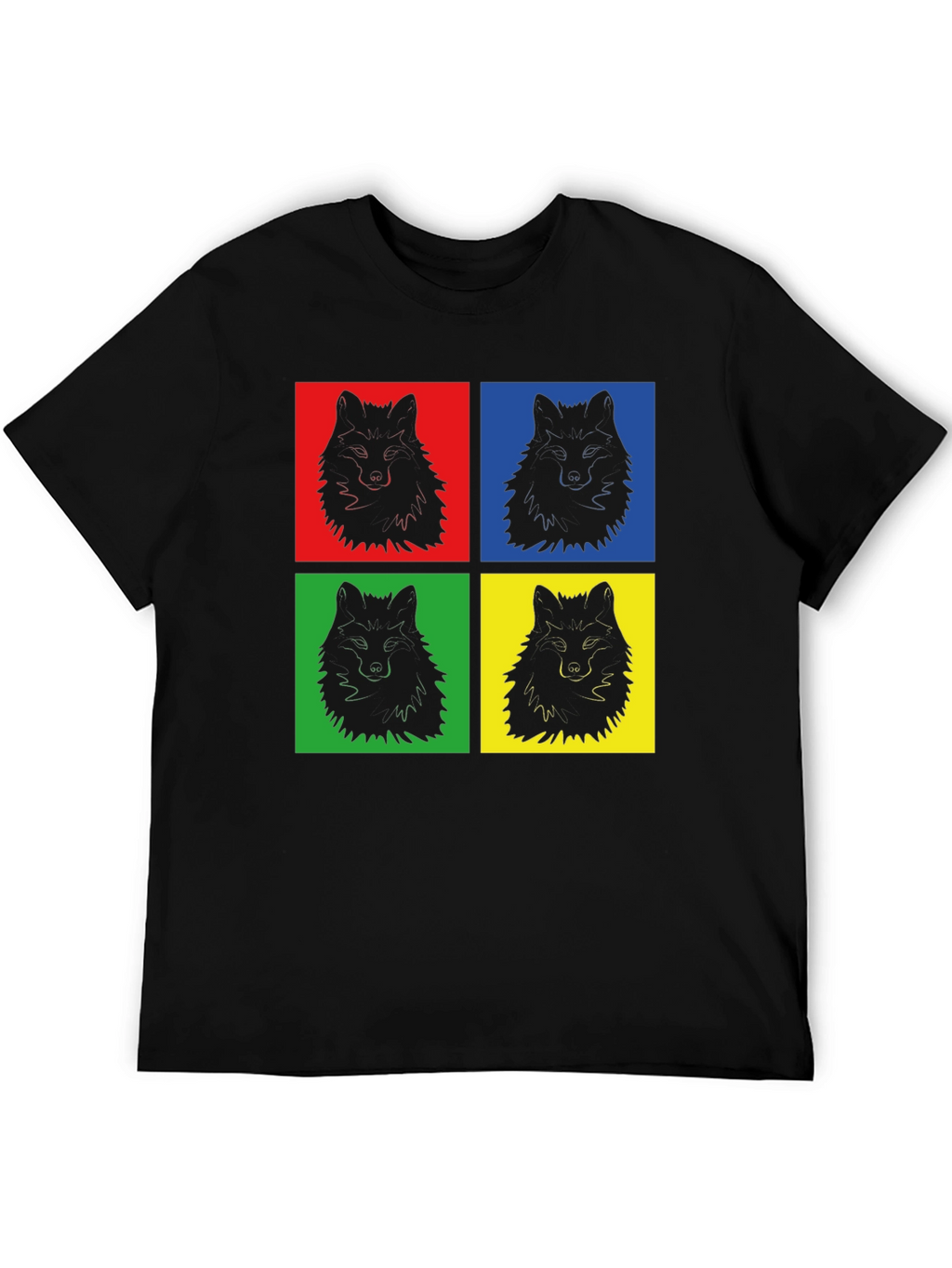 Pop Art Wolf Graphic Print Black T-Shirt