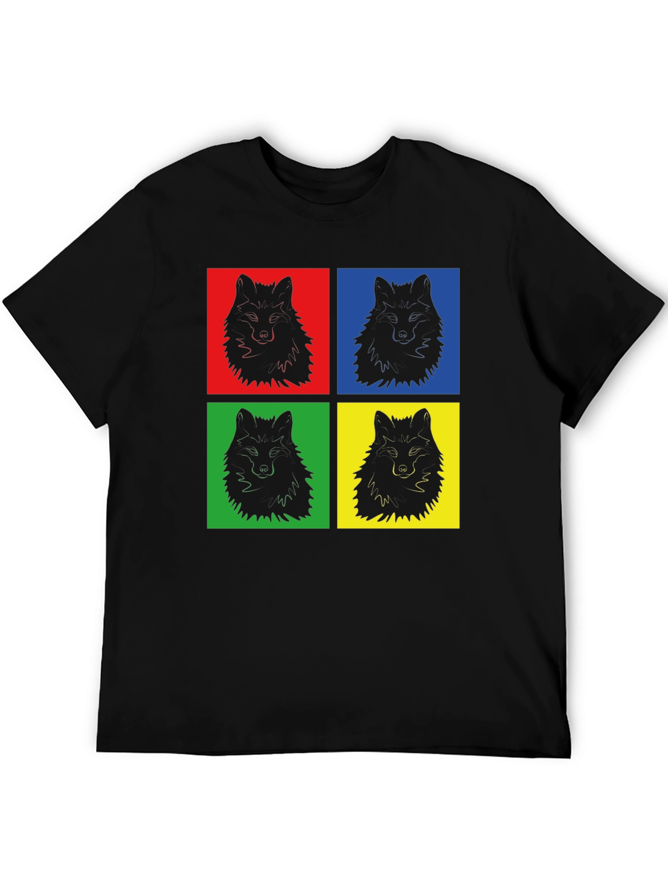 Pop Art Wolf Graphic Print Black T-Shirt