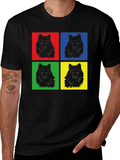 Pop Art Wolf Graphic Print Black T-Shirt