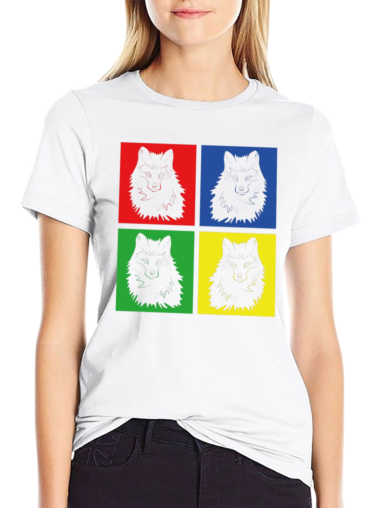 Pop Art Wolf Graphic Print Black T-Shirt