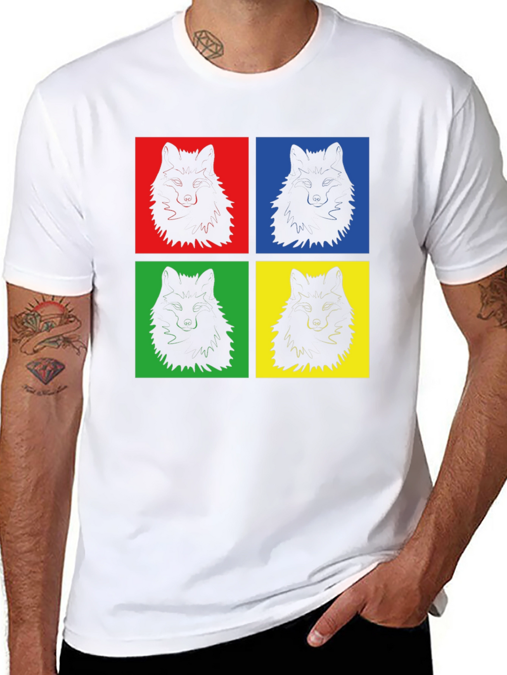 Pop Art Wolf Graphic Print Black T-Shirt