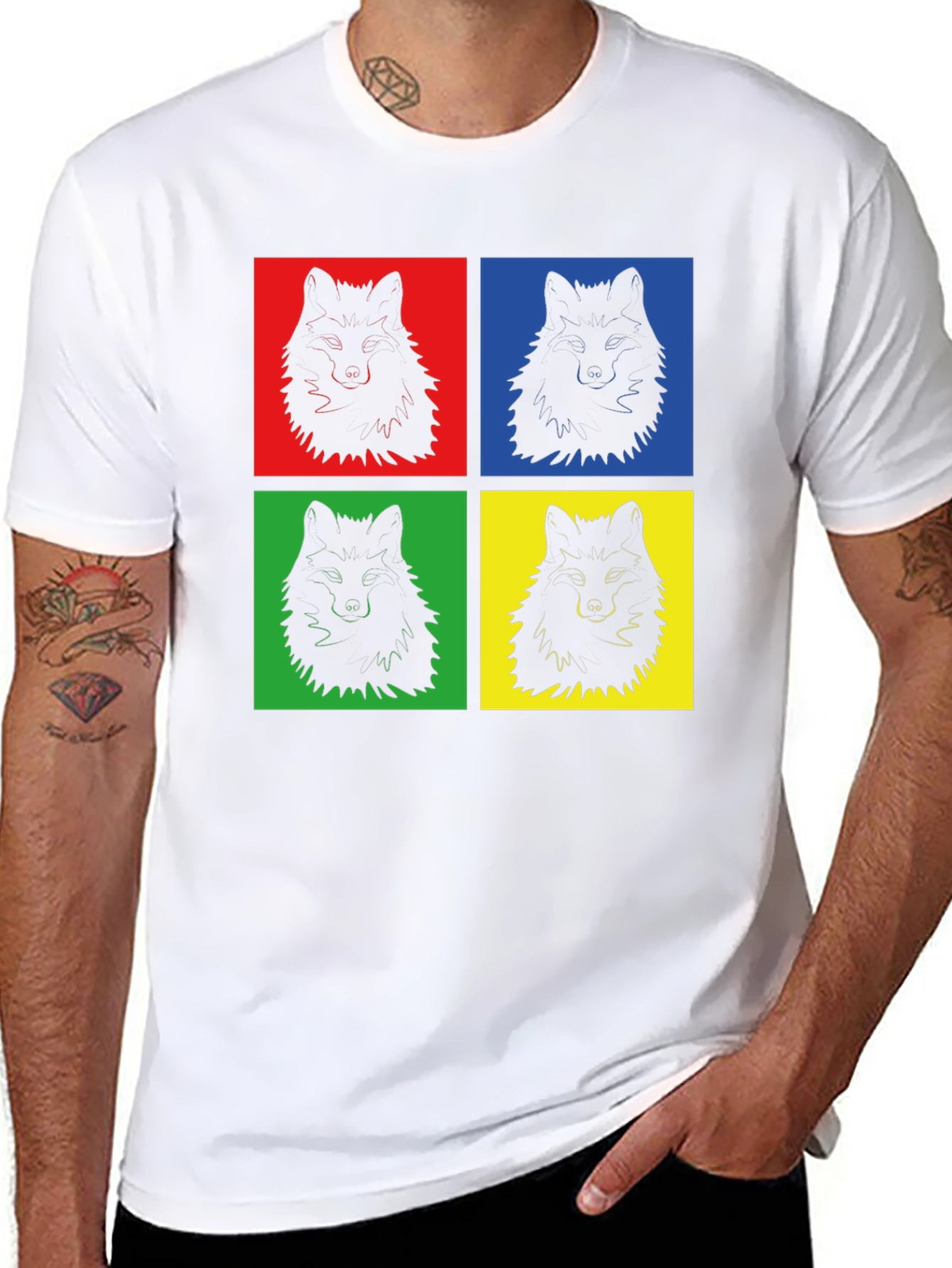 Pop Art Wolf Graphic Print Black T-Shirt
