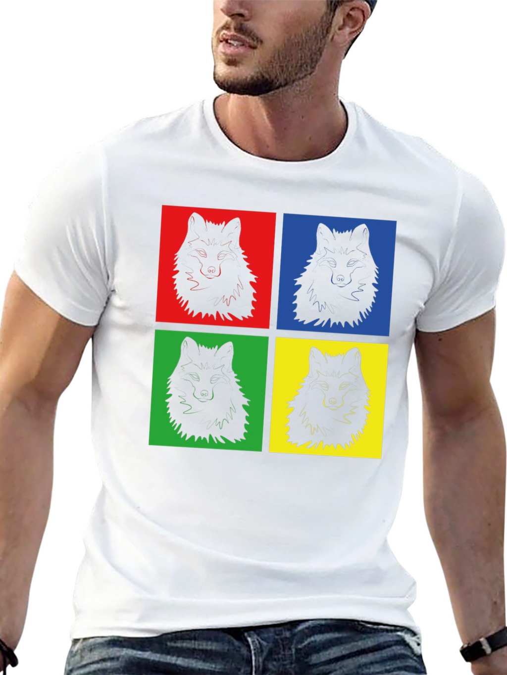 Pop Art Wolf Graphic Print Black T-Shirt