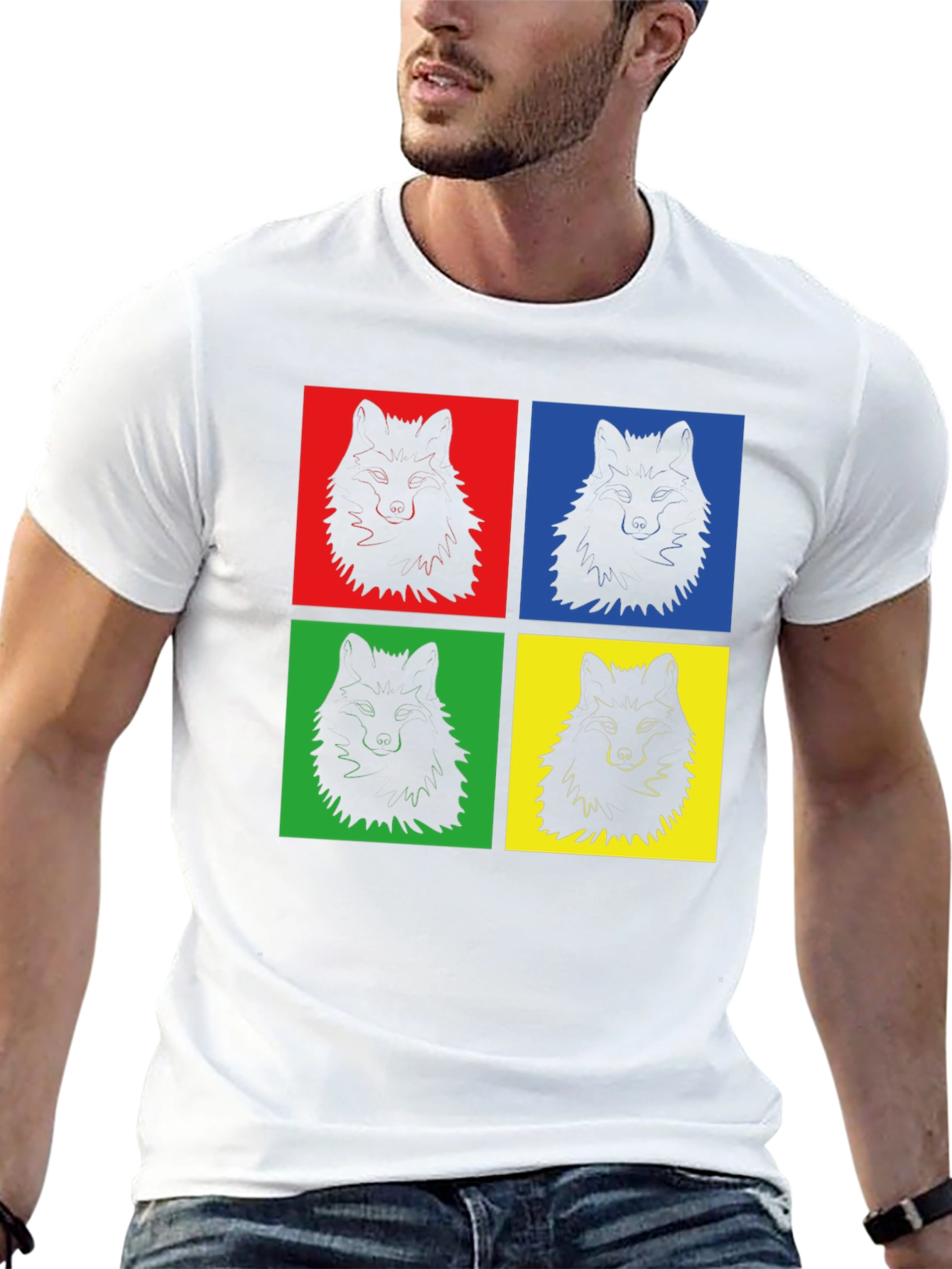 Pop Art Wolf Graphic Print Black T-Shirt