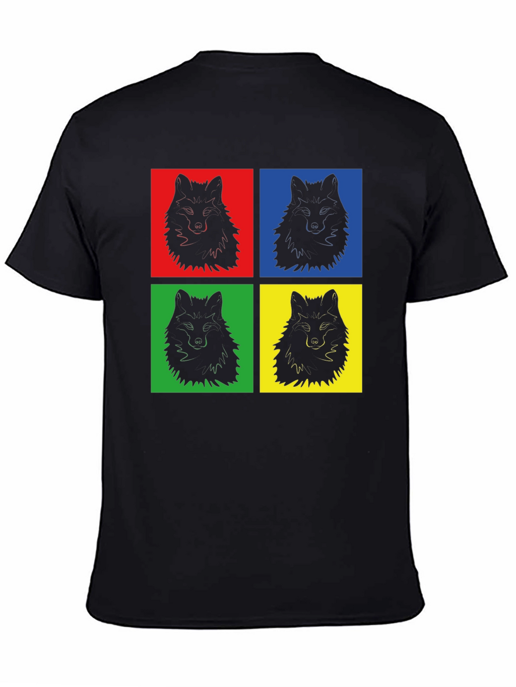Pop Art Wolf Graphic Print Black T-Shirt