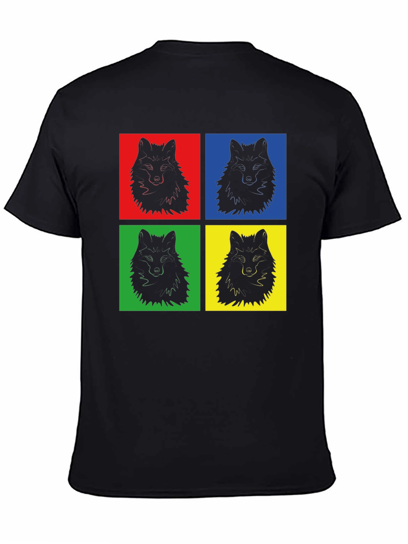 Pop Art Wolf Graphic Print Black T-Shirt