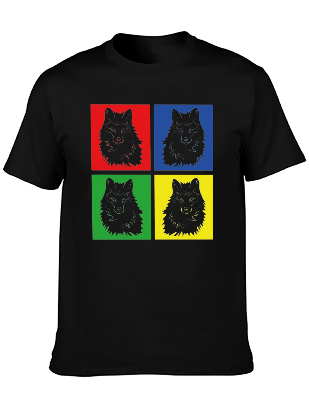 Pop Art Wolf Graphic Print Black T-Shirt