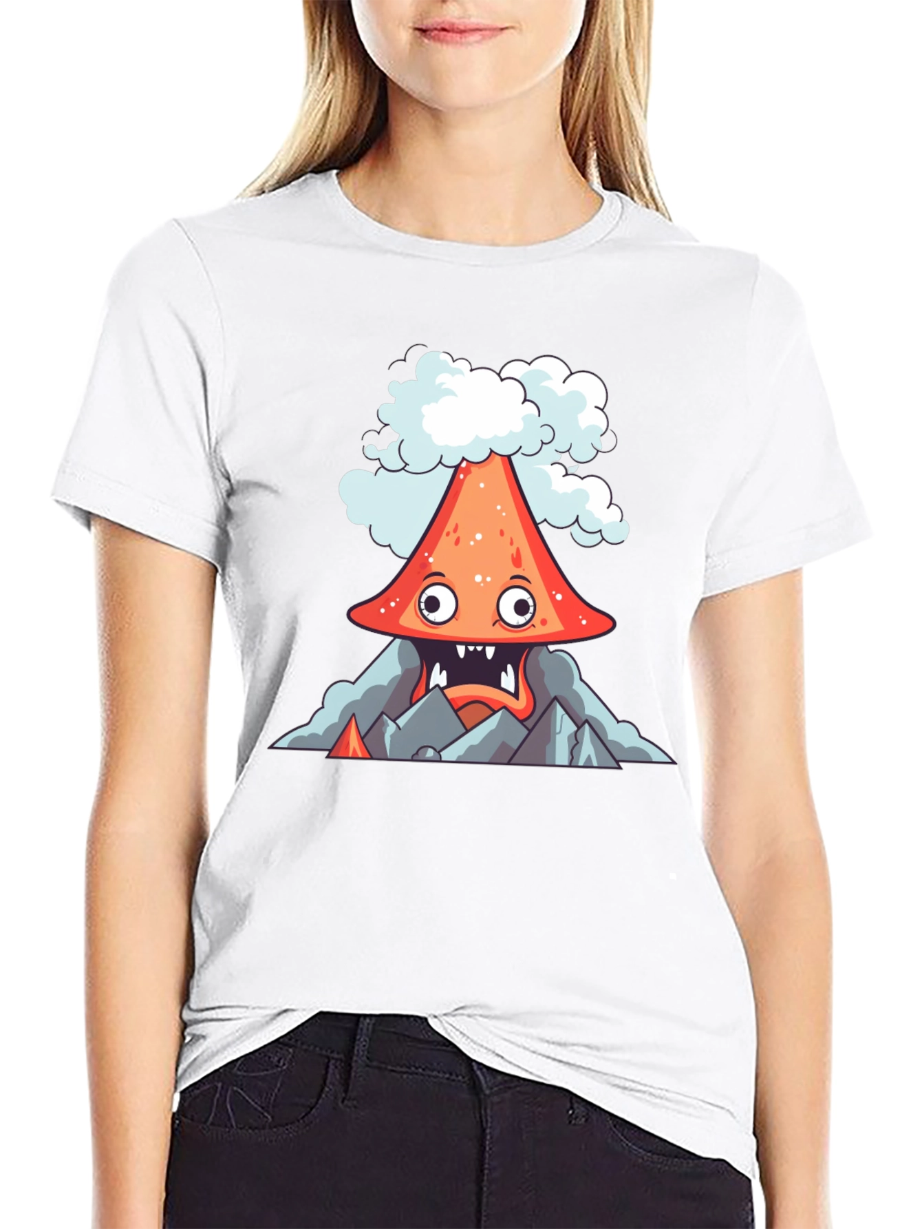Volcano Cartoon Graphic Tee - Black