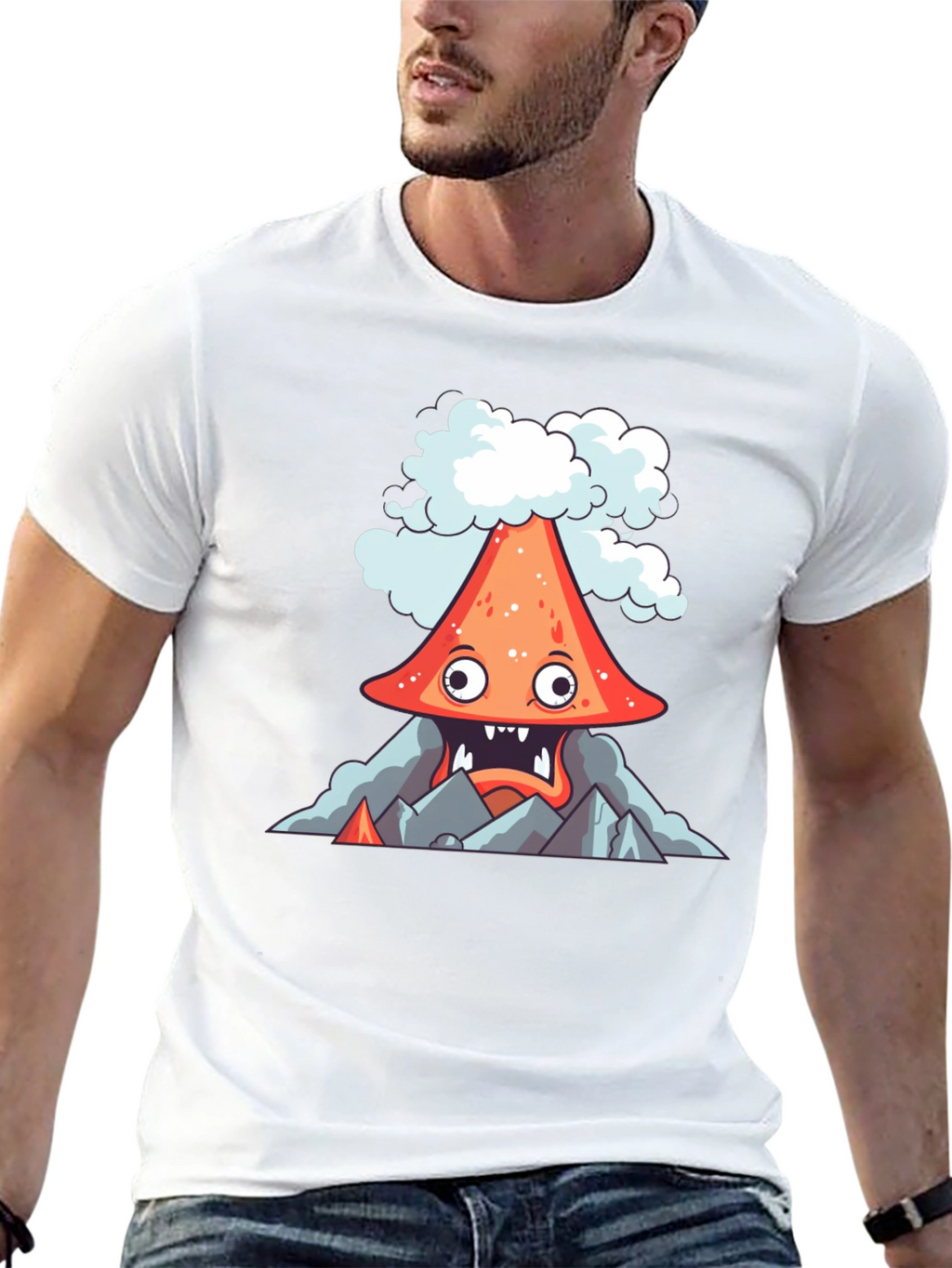 Volcano Cartoon Graphic Tee - Black