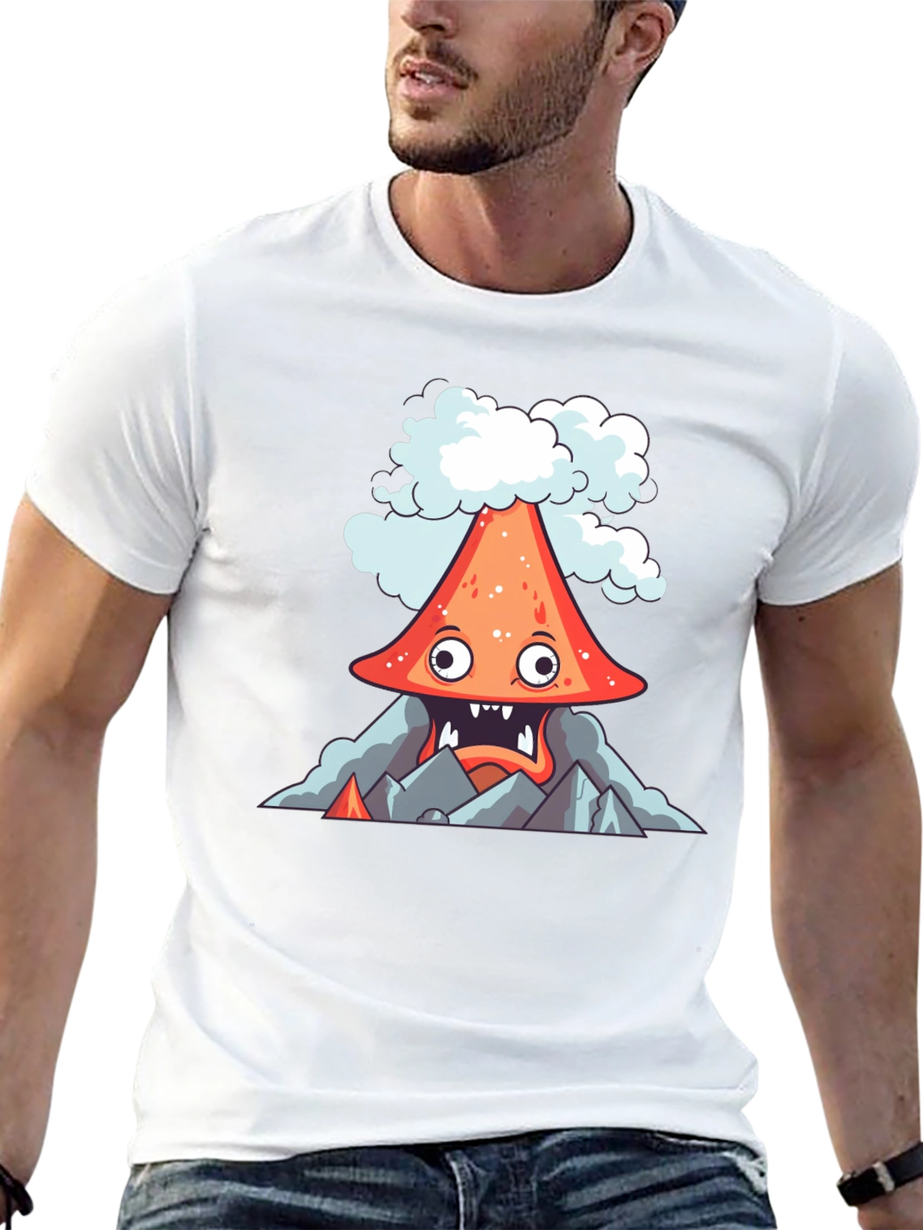 Volcano Cartoon Graphic Tee - Black