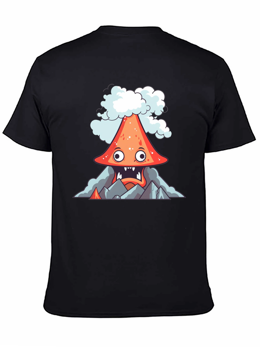 Volcano Cartoon Graphic Tee - Black