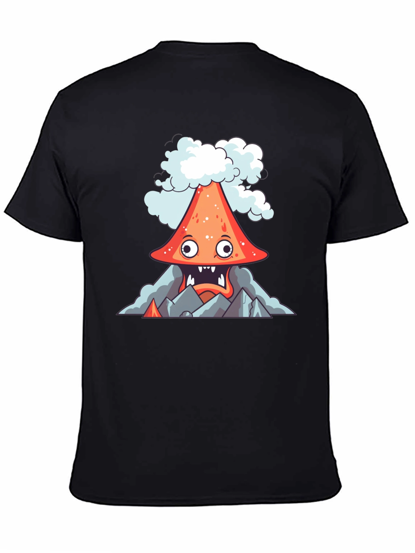 Volcano Cartoon Graphic Tee - Black