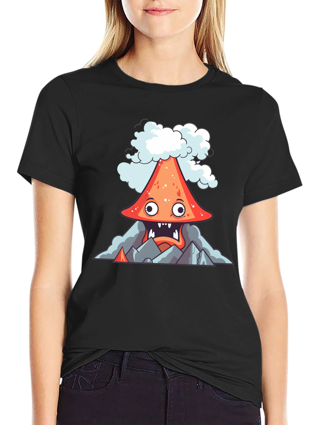 Volcano Cartoon Graphic Tee - Black
