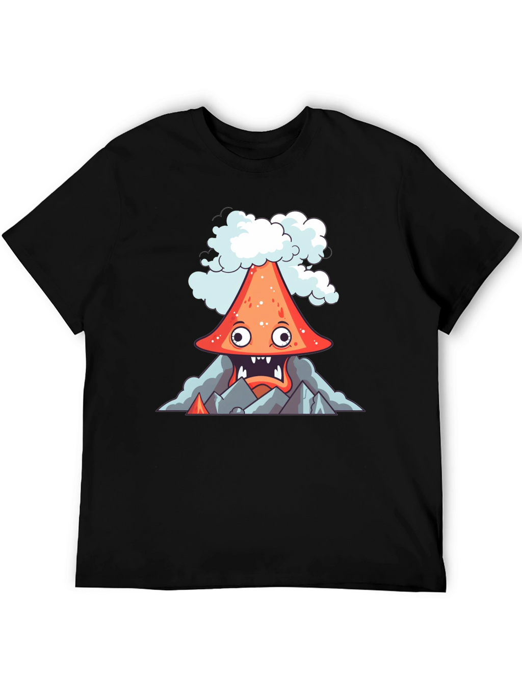Volcano Cartoon Graphic Tee - Black
