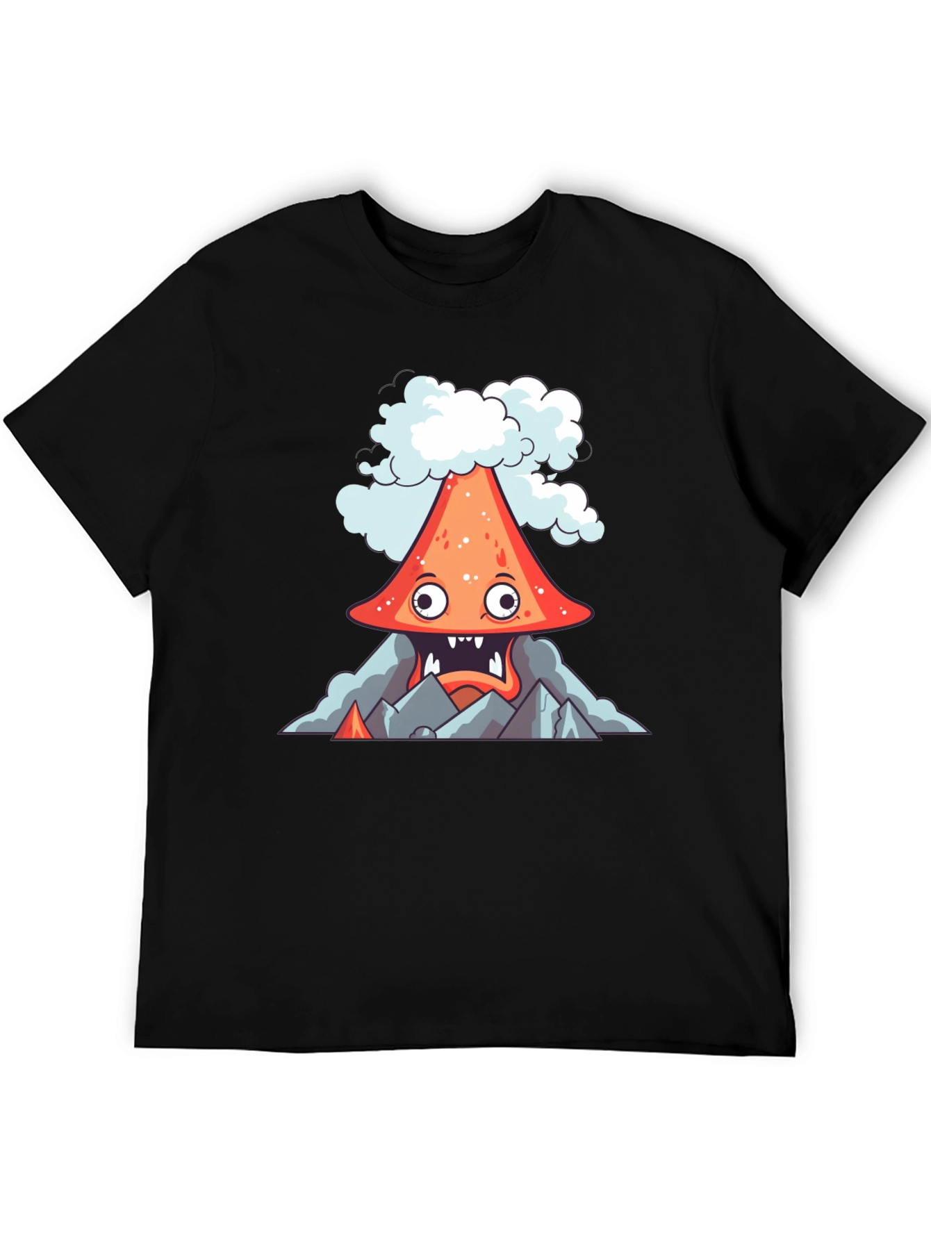 Volcano Cartoon Graphic Tee - Black
