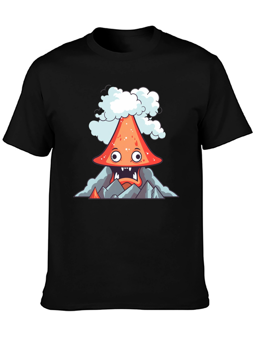 Volcano Cartoon Graphic Tee - Black