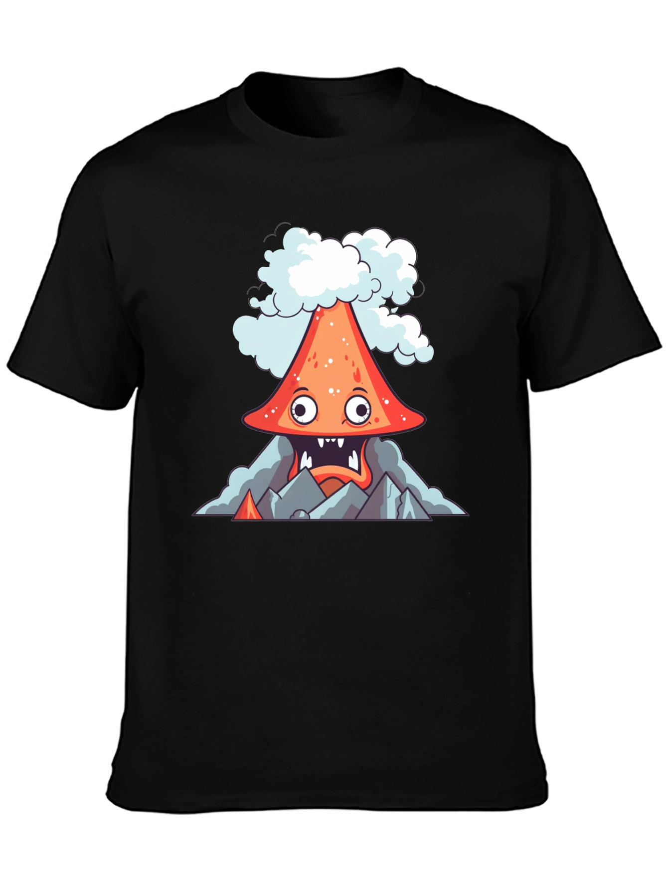 Volcano Cartoon Graphic Tee - Black