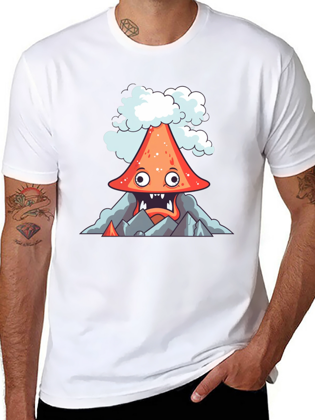 Volcano Cartoon Graphic Tee - Black