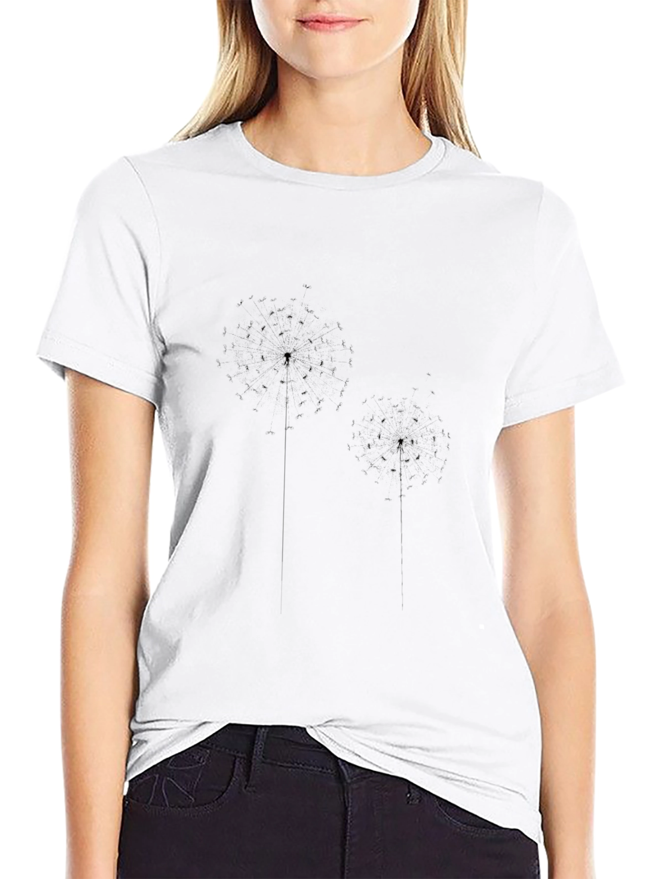 Mens Black Dandelion Print T-Shirt - Casual Comfort