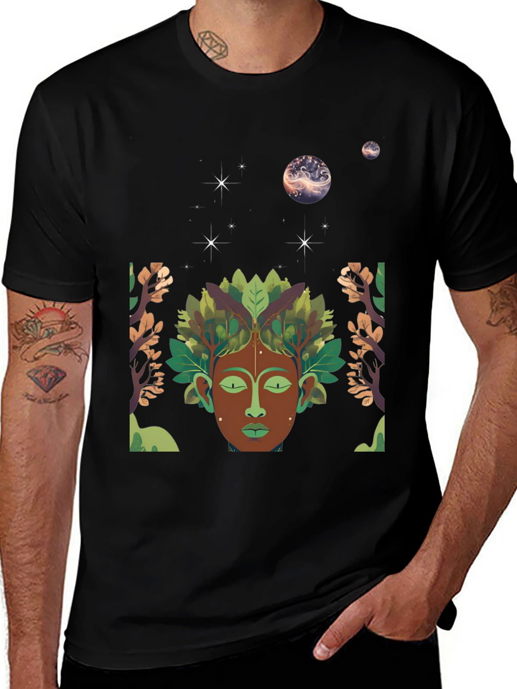Nature Spirit Graphic Tee - Black Cotton Blend