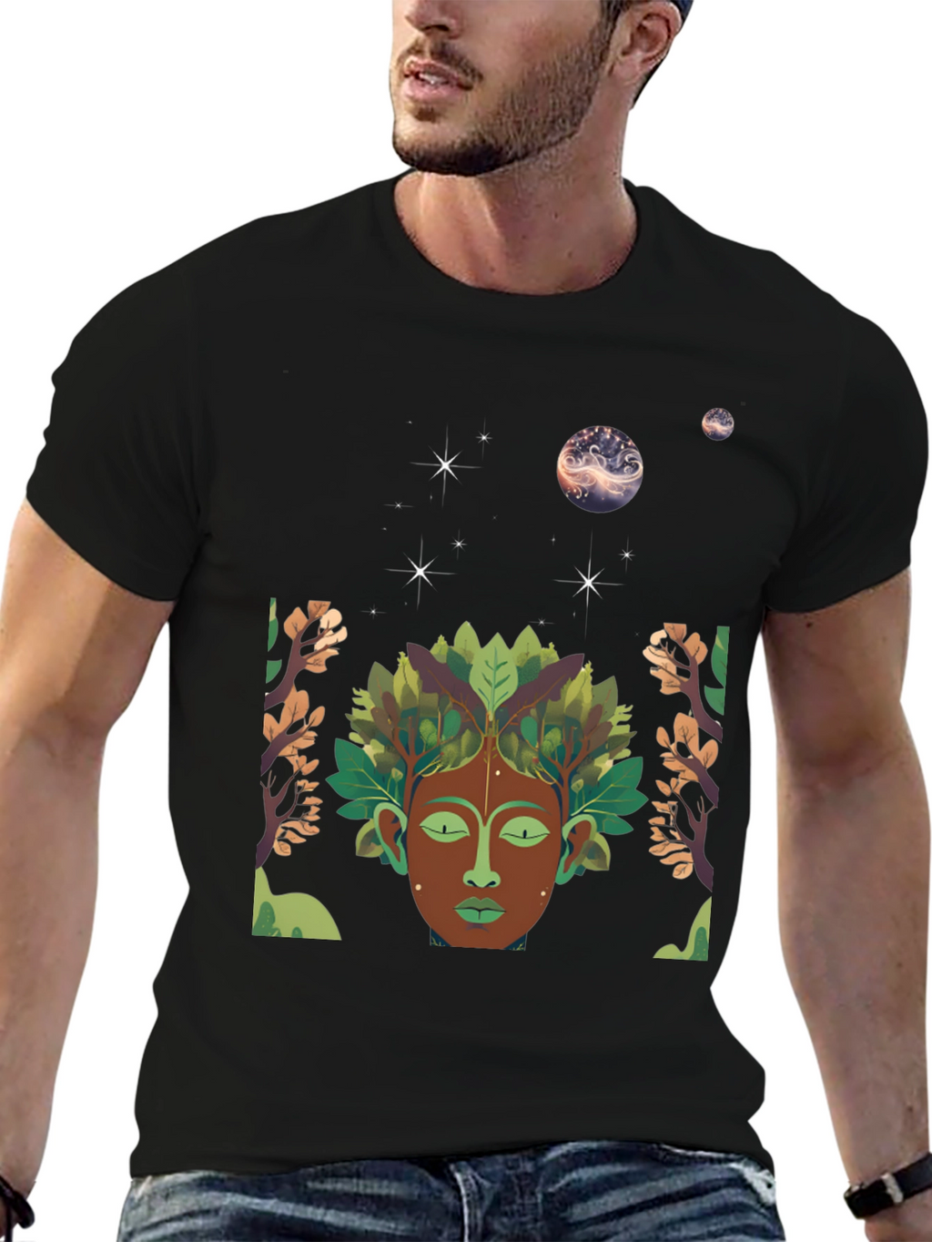 Nature Spirit Graphic Tee - Black Cotton Blend