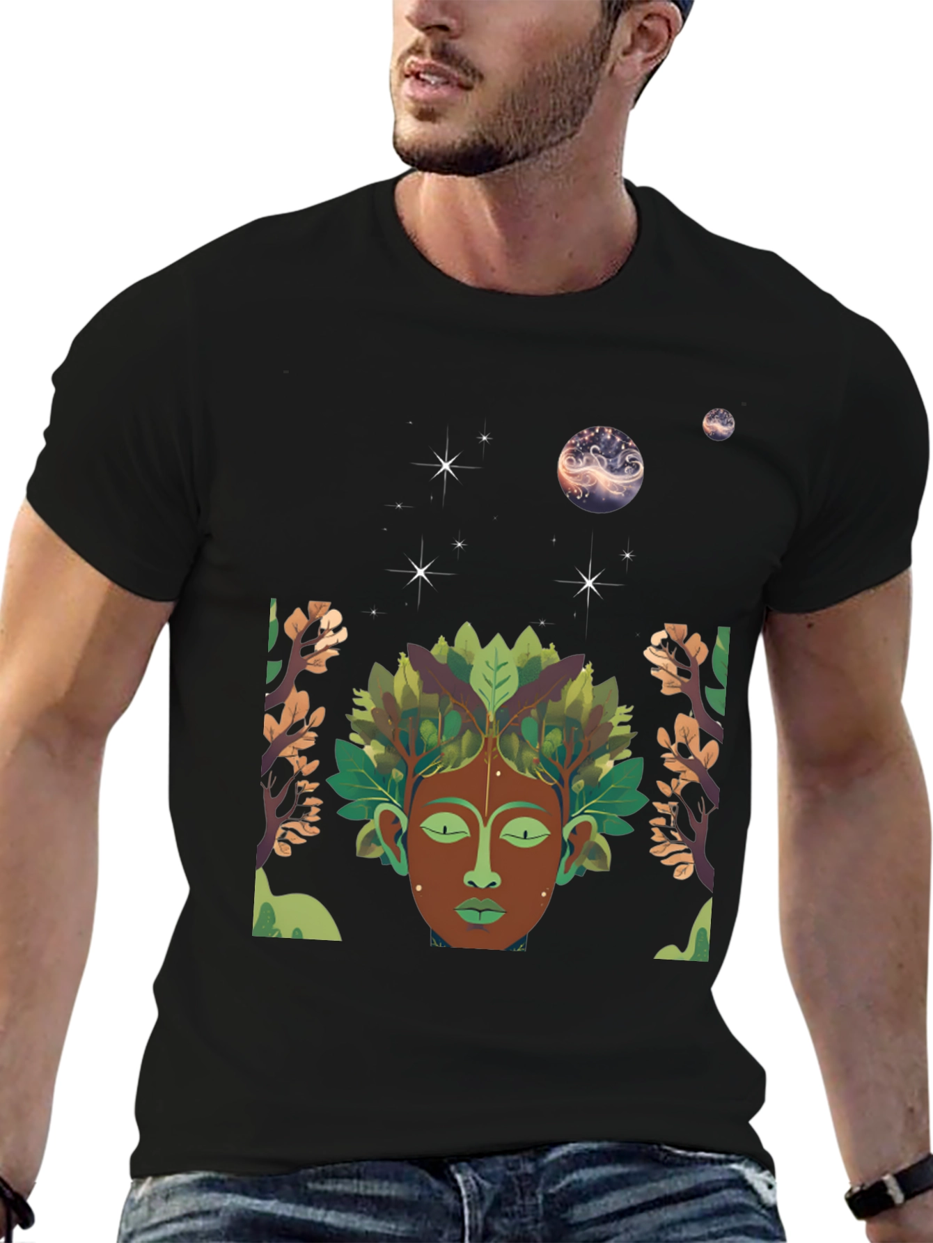 Nature Spirit Graphic Tee - Black Cotton Blend