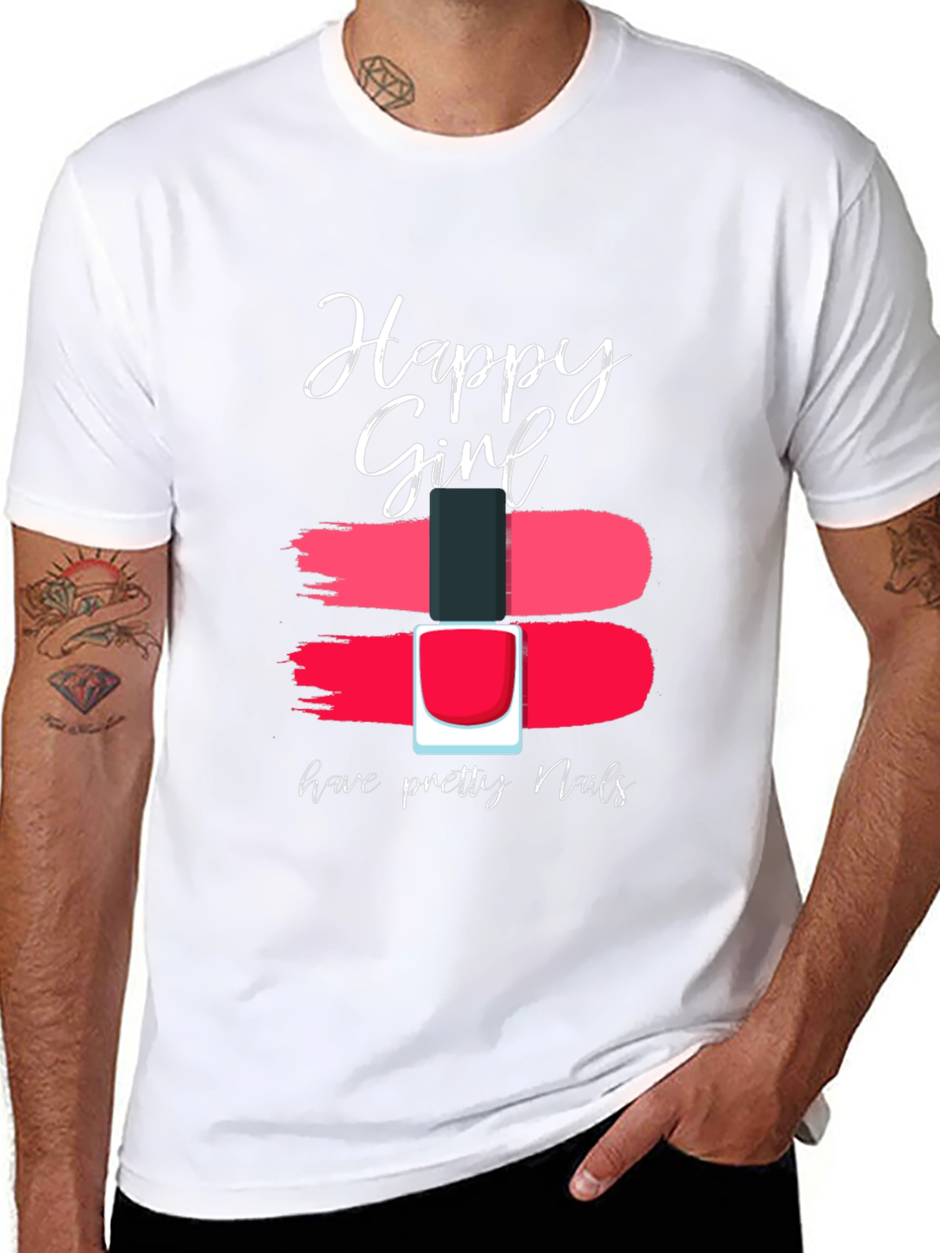 Happy Girl Pretty Nails Graphic Tee - Black Cotton