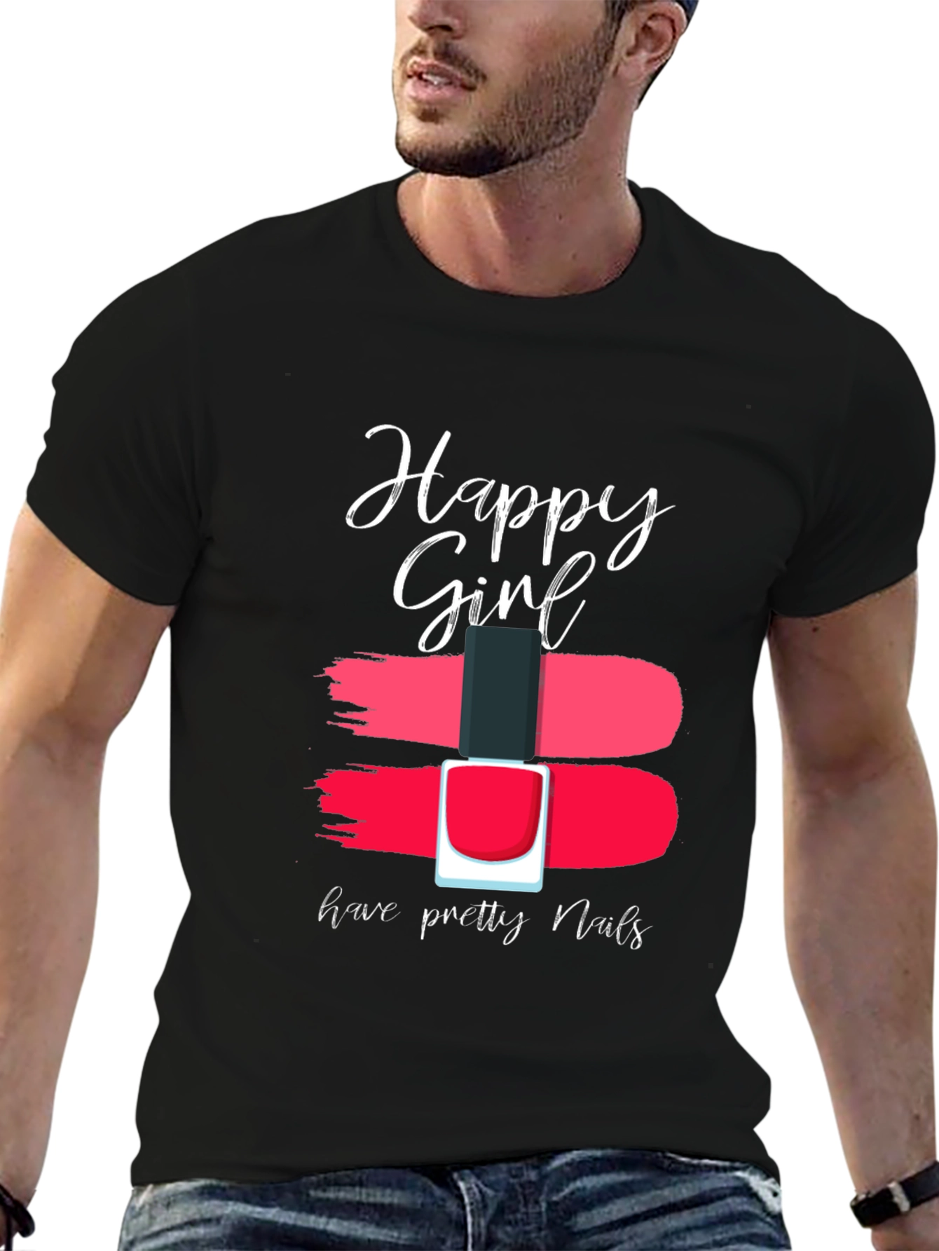 Happy Girl Pretty Nails Graphic Tee - Black Cotton