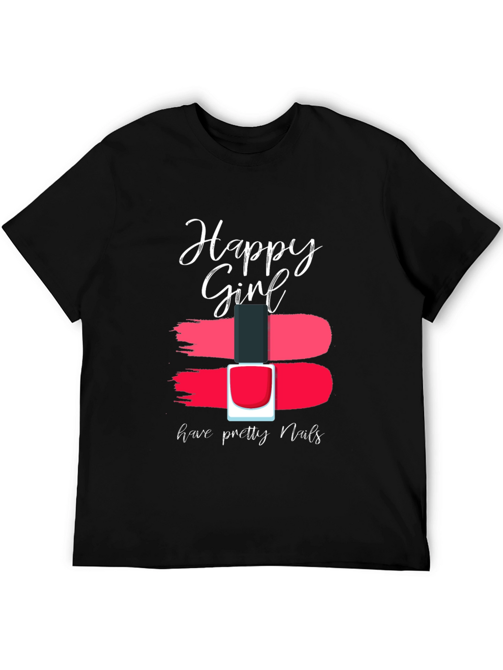 Happy Girl Pretty Nails Graphic Tee - Black Cotton