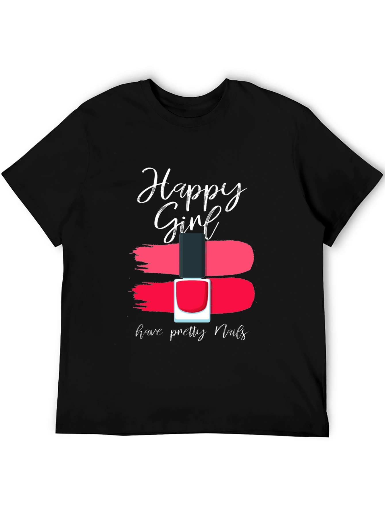 Happy Girl Pretty Nails Graphic Tee - Black Cotton