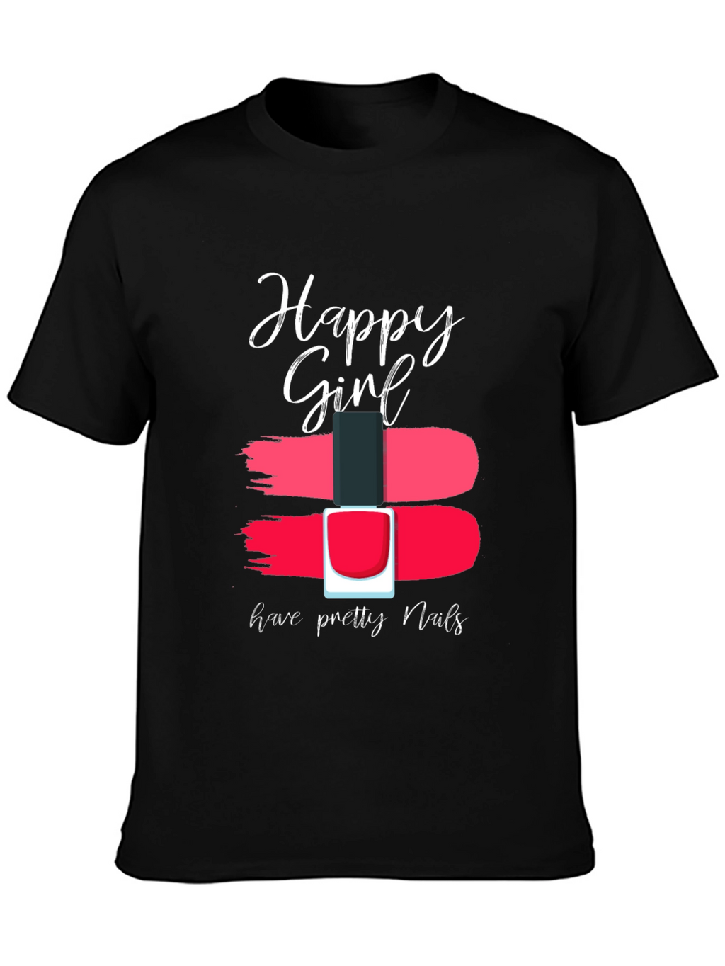 Happy Girl Pretty Nails Graphic Tee - Black Cotton