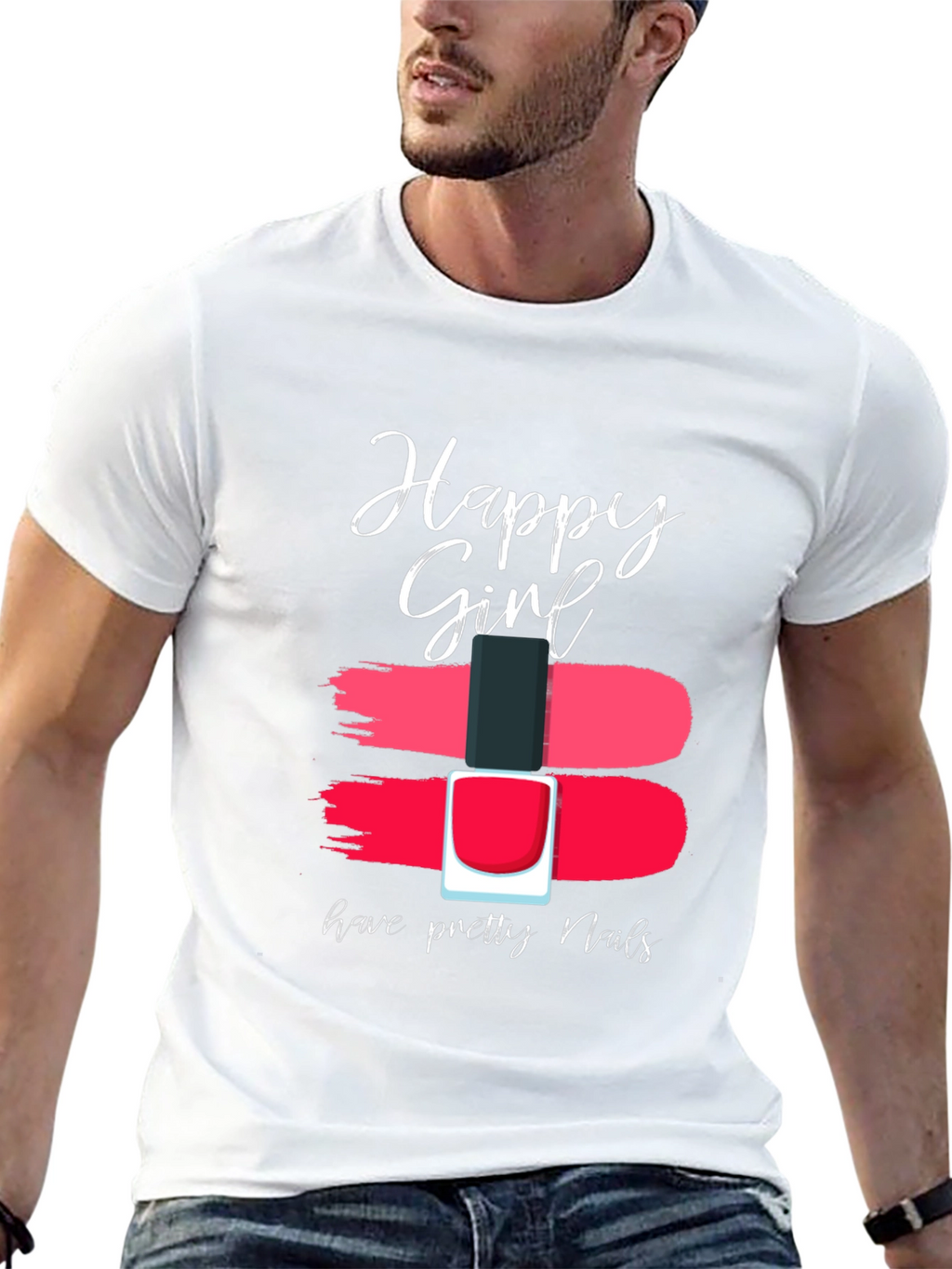 Happy Girl Pretty Nails Graphic Tee - Black Cotton