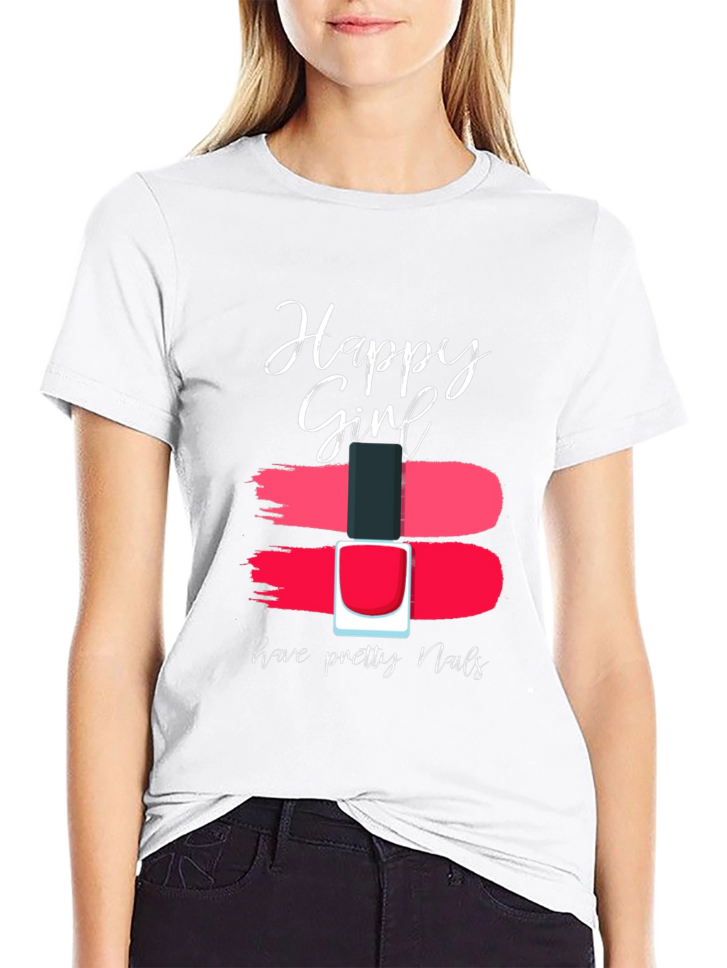 Happy Girl Pretty Nails Graphic Tee - Black Cotton