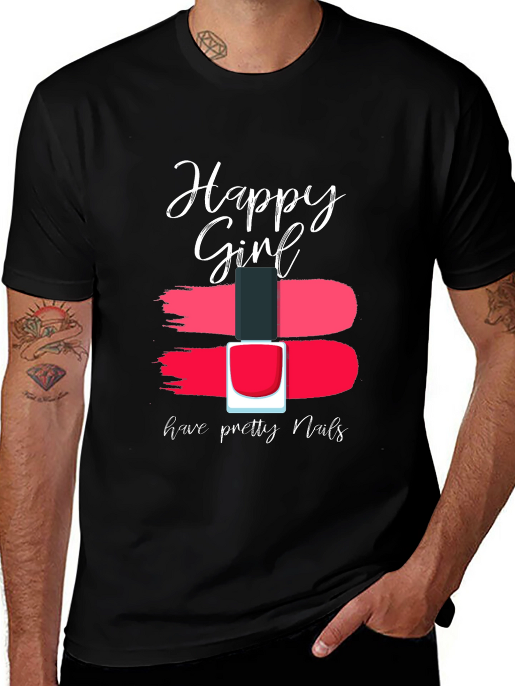 Happy Girl Pretty Nails Graphic Tee - Black Cotton