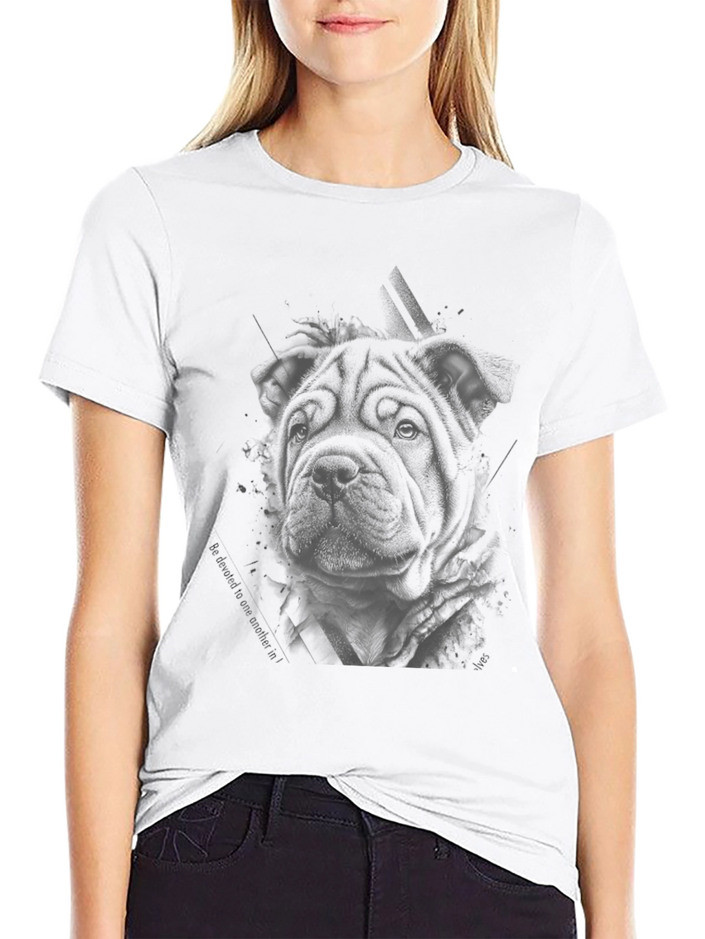 Shar Pei Dog Graphic Print T-Shirt - Black