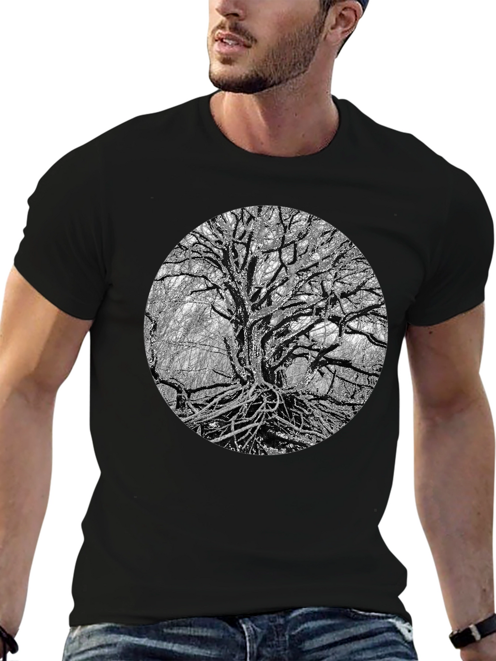 Monochrome Tree Graphic Tee - Nature Inspired Print