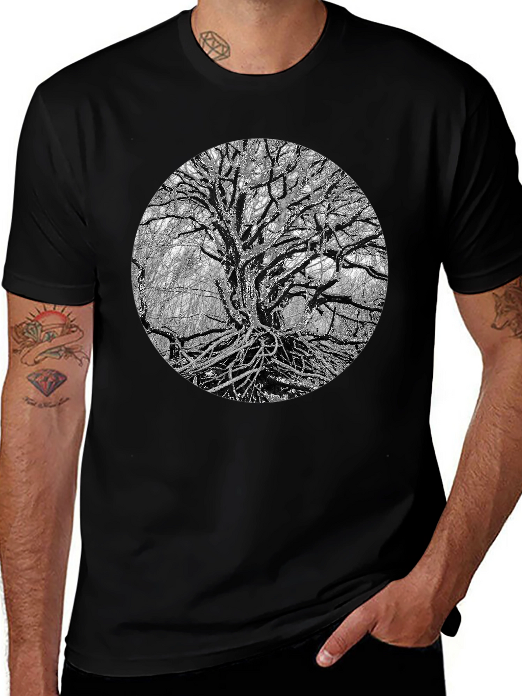 Monochrome Tree Graphic Tee - Nature Inspired Print