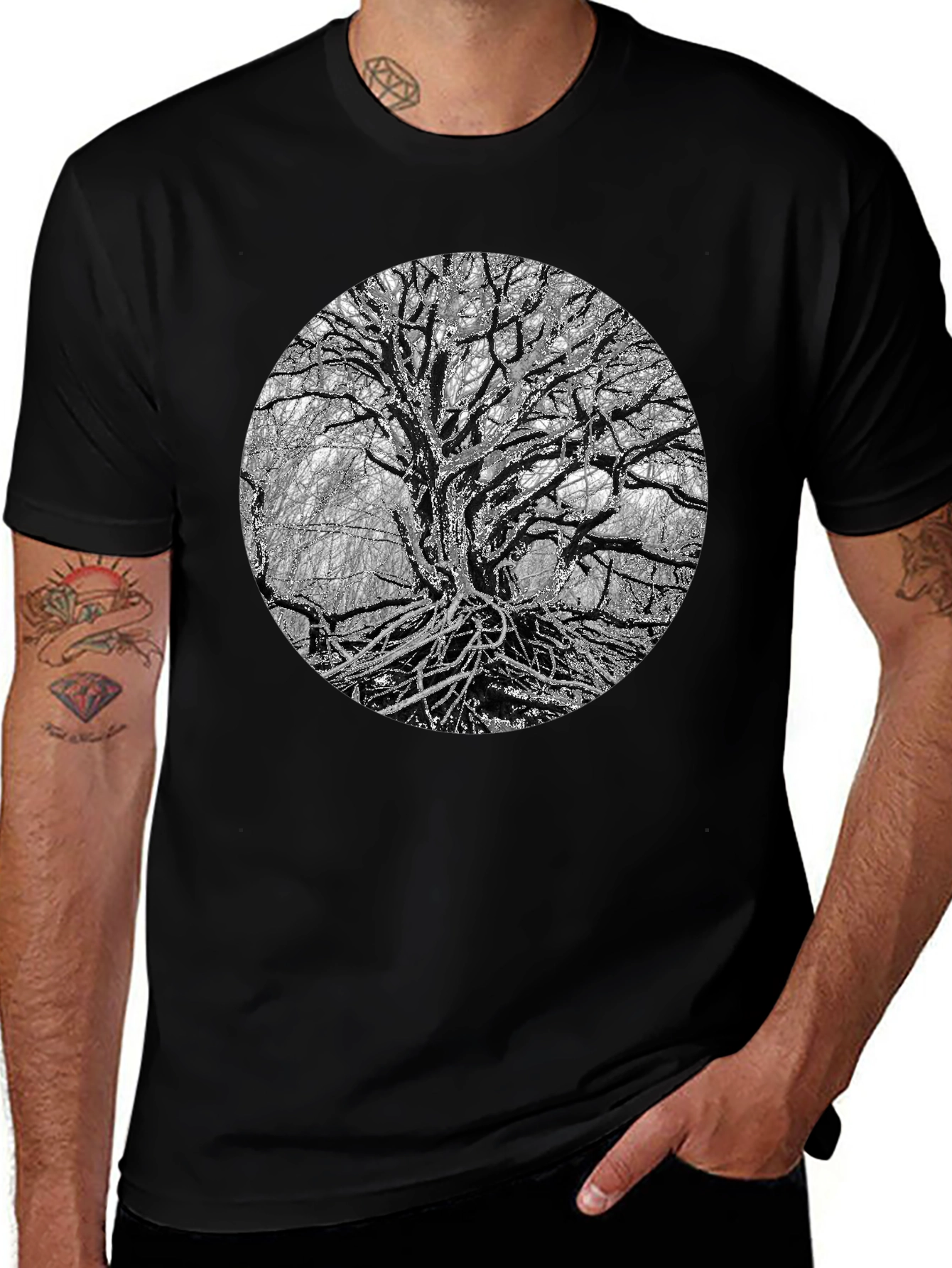 Monochrome Tree Graphic Tee - Nature Inspired Print