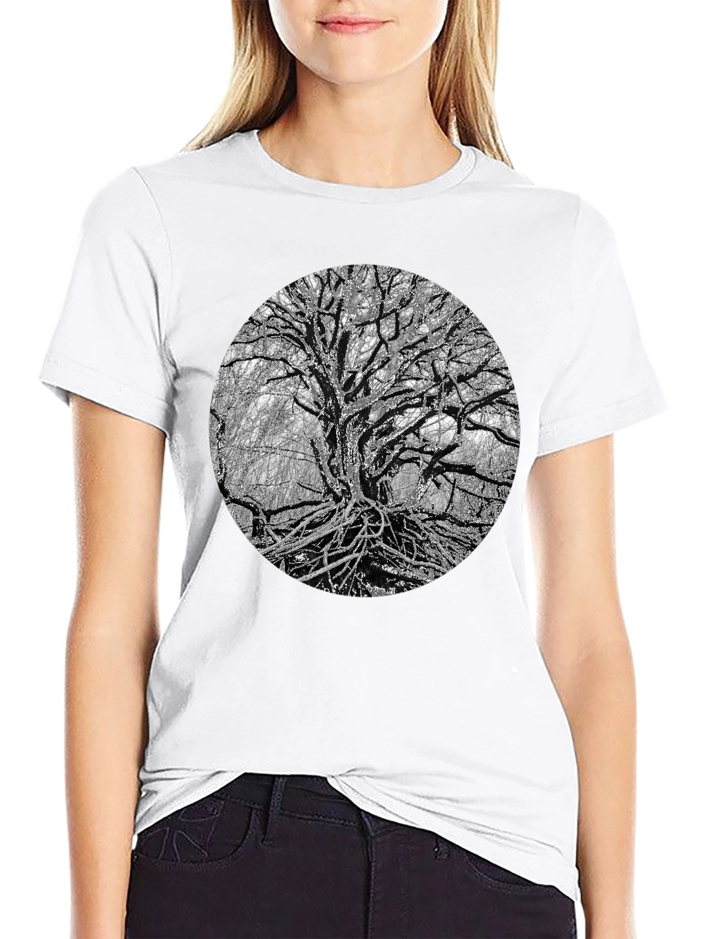 Monochrome Tree Graphic Tee - Nature Inspired Print