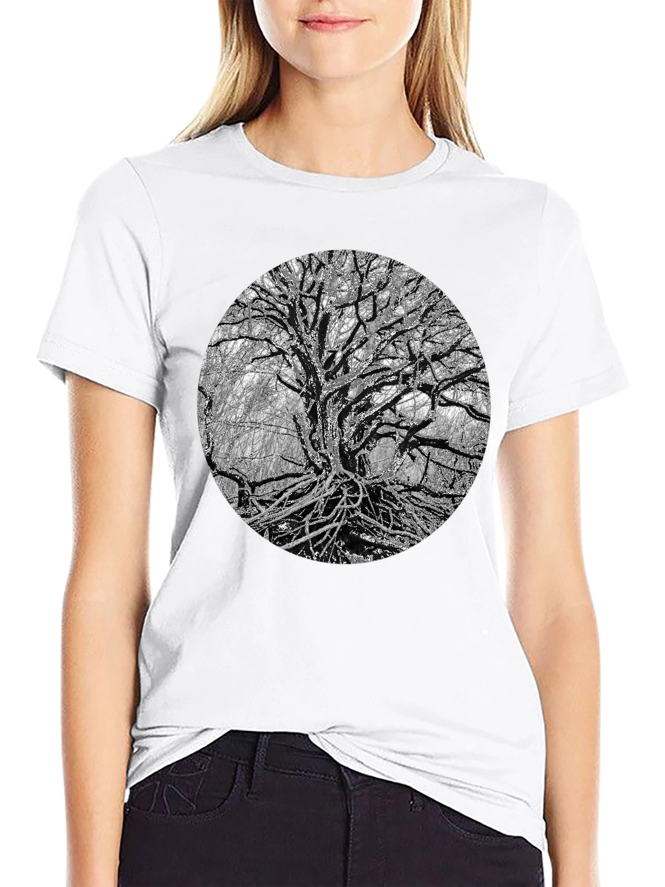 Monochrome Tree Graphic Tee - Nature Inspired Print