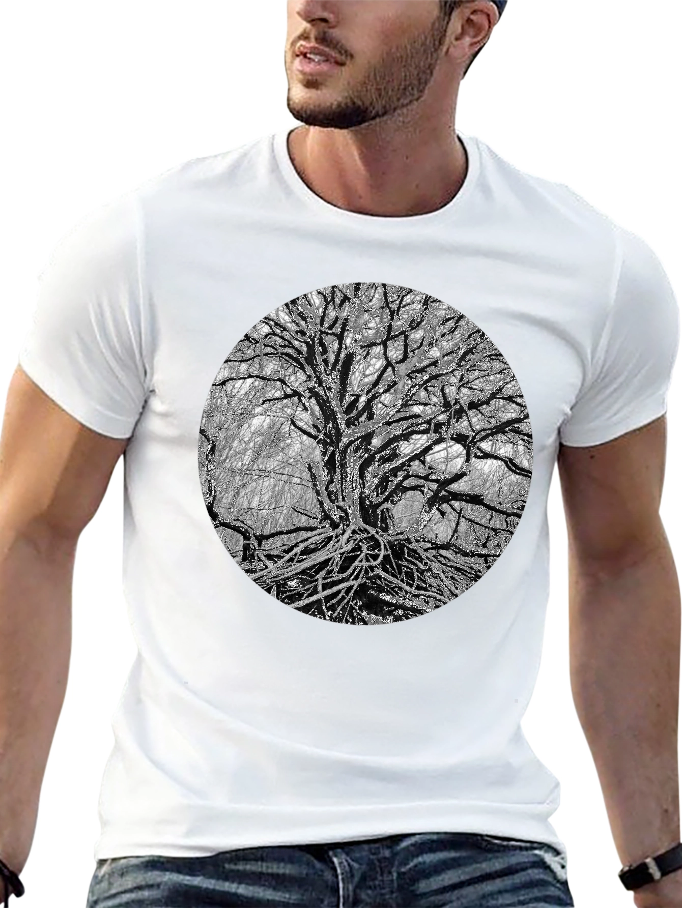 Monochrome Tree Graphic Tee - Nature Inspired Print
