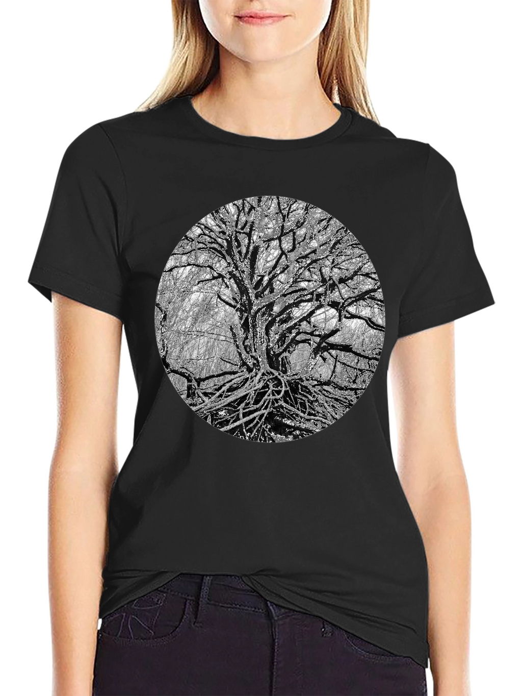 Monochrome Tree Graphic Tee - Nature Inspired Print