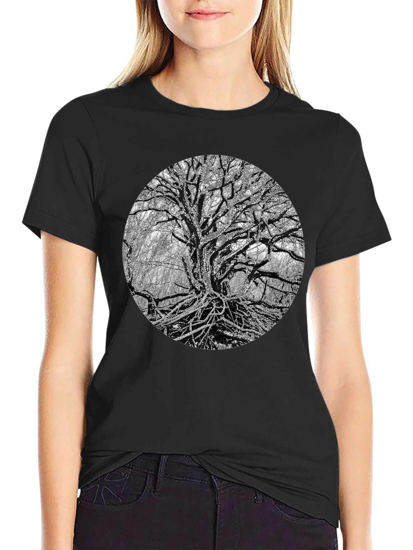 Monochrome Tree Graphic Tee - Nature Inspired Print