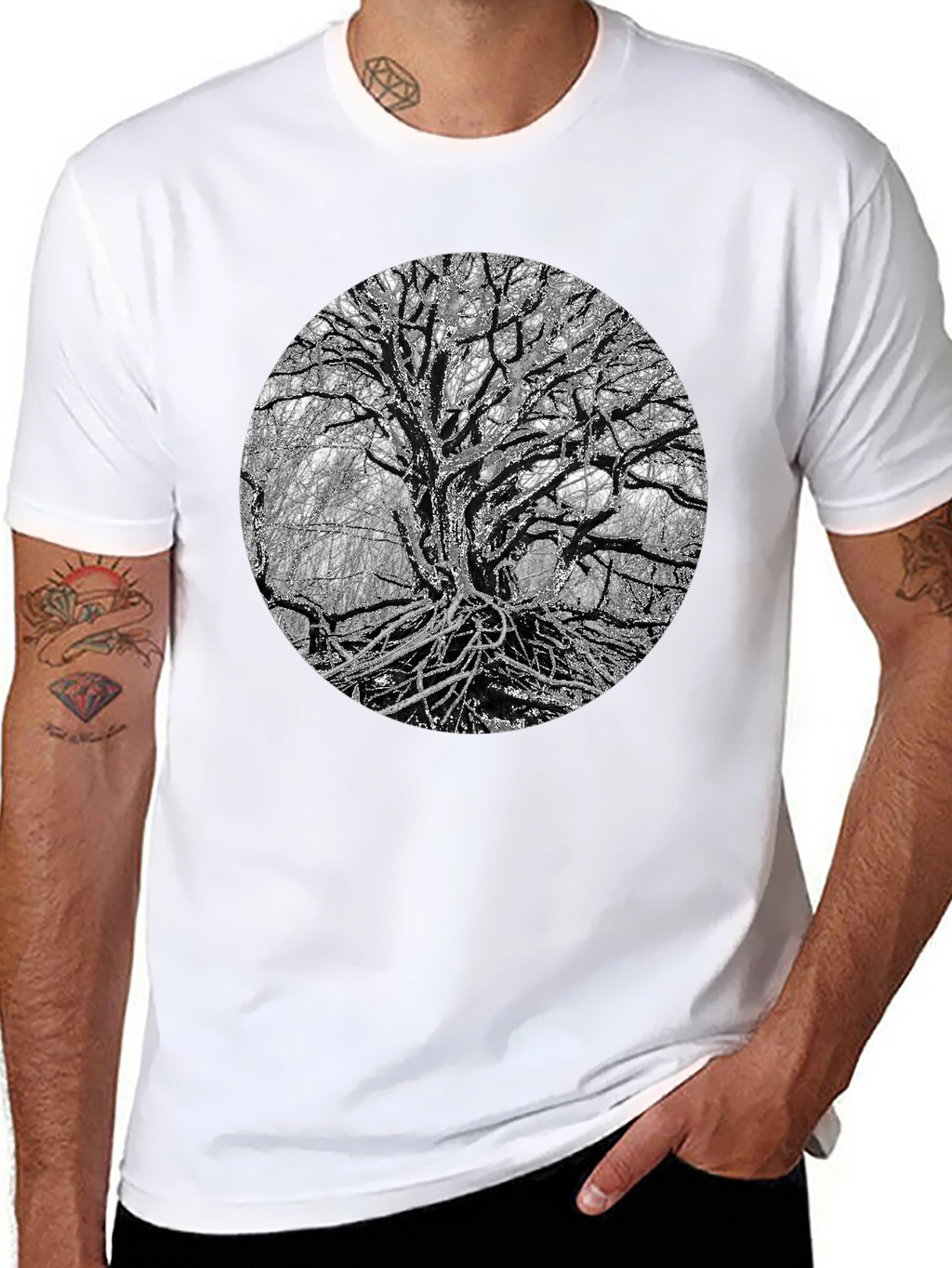Monochrome Tree Graphic Tee - Nature Inspired Print