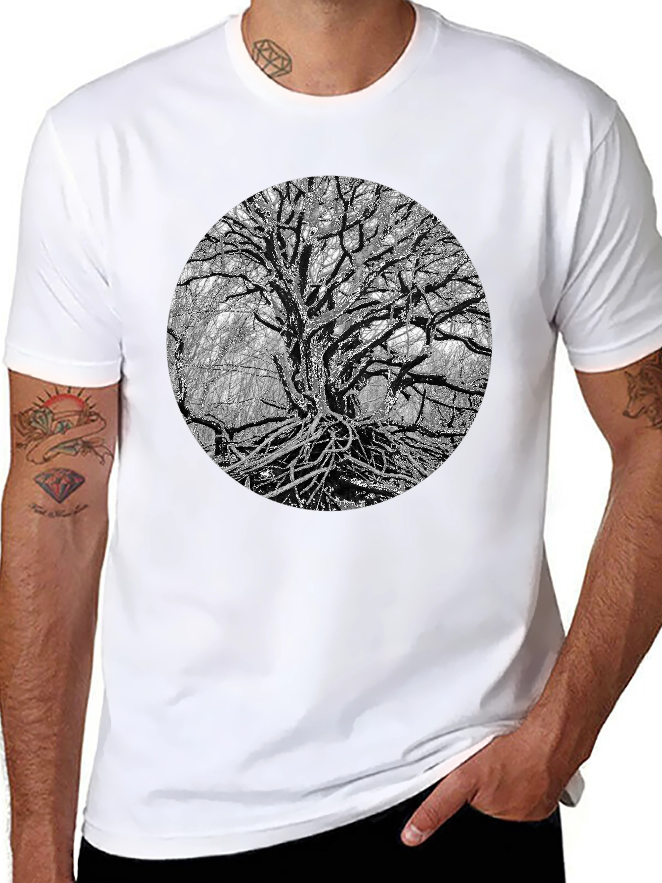 Monochrome Tree Graphic Tee - Nature Inspired Print