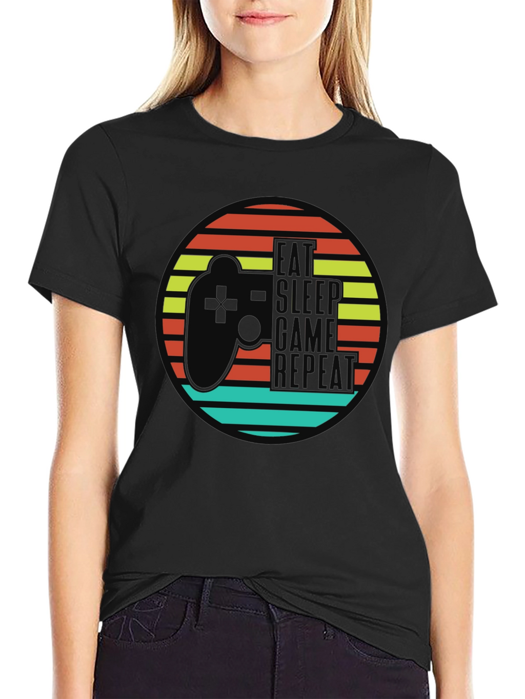 Eat Sleep Game Repeat Black Graphic T-Shirt