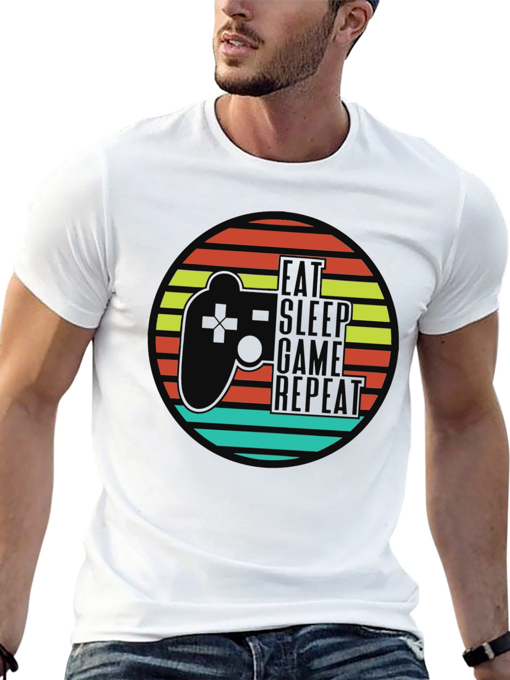 Eat Sleep Game Repeat Black Graphic T-Shirt