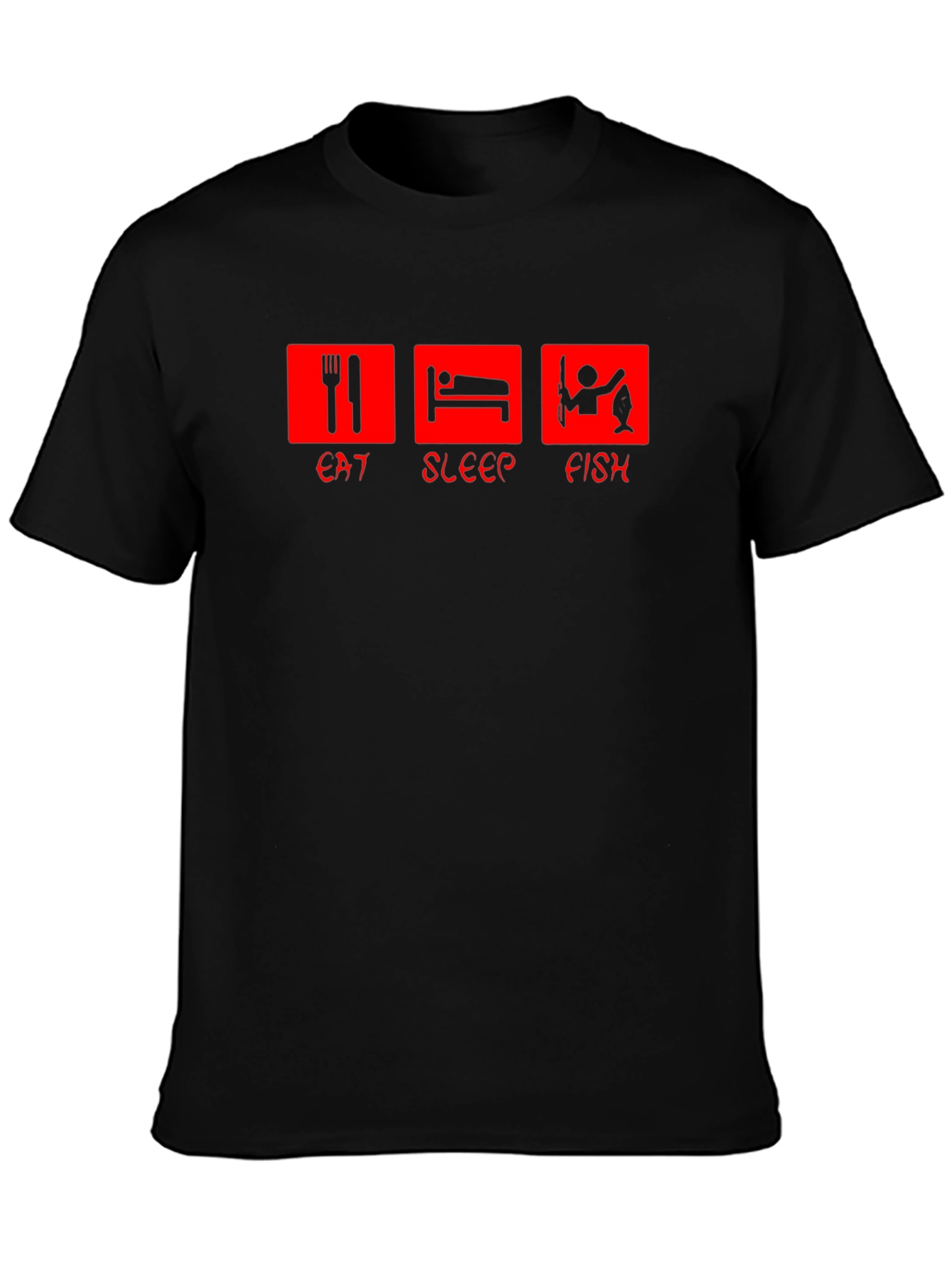 Eat Sleep Fish Graphic Tee - Black Cotton T-Shirt