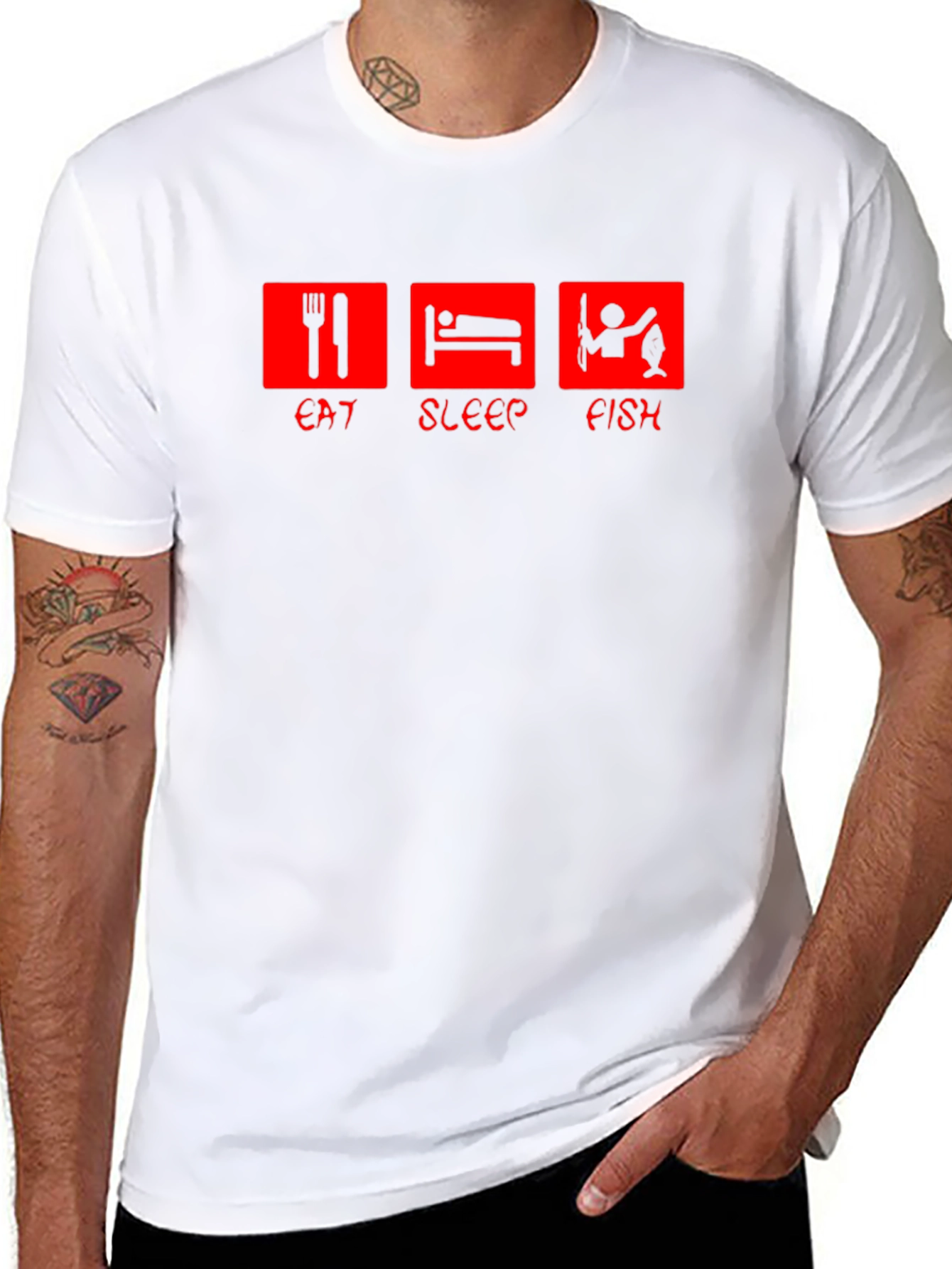 Eat Sleep Fish Graphic Tee - Black Cotton T-Shirt
