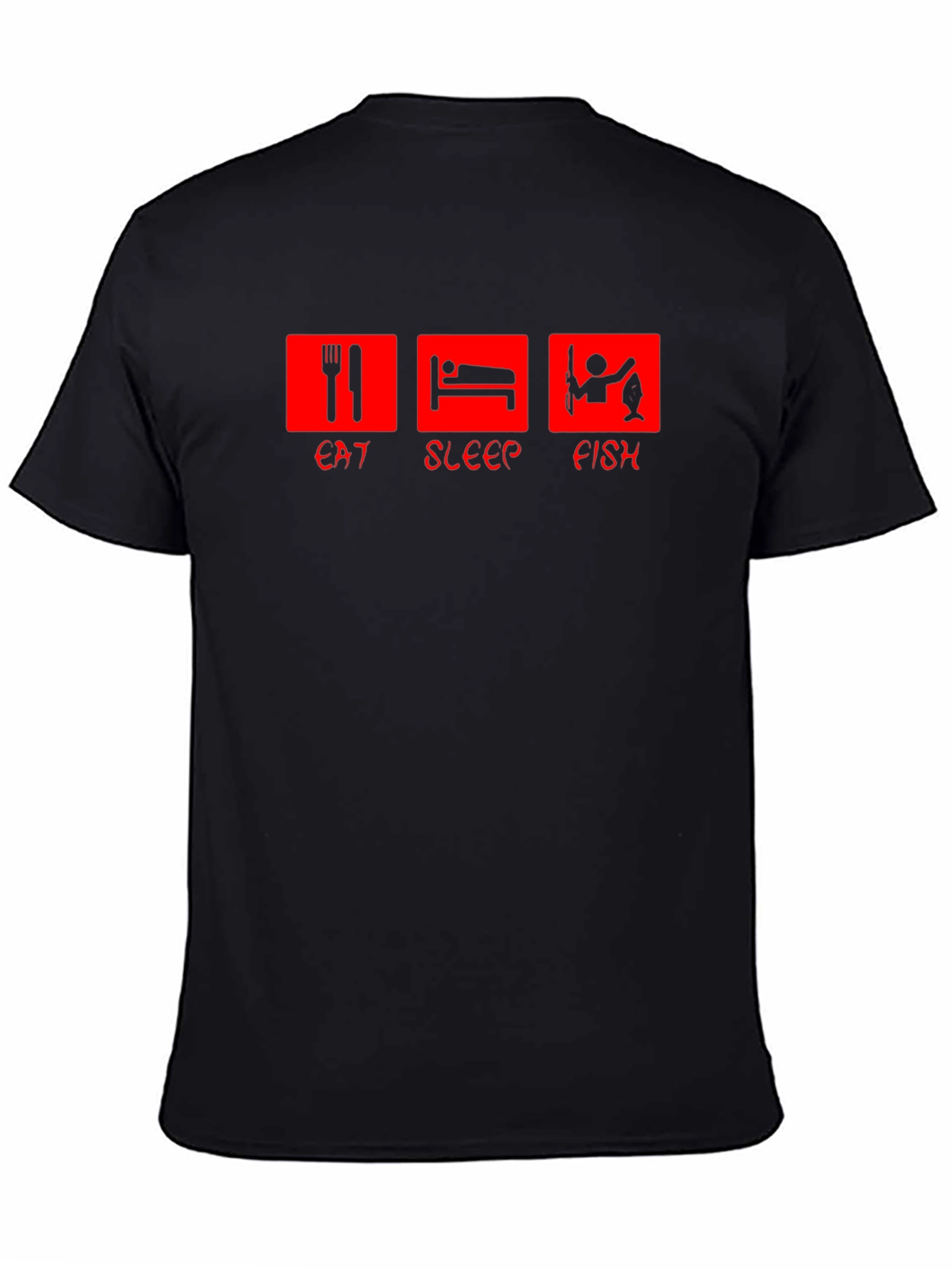 Eat Sleep Fish Graphic Tee - Black Cotton T-Shirt